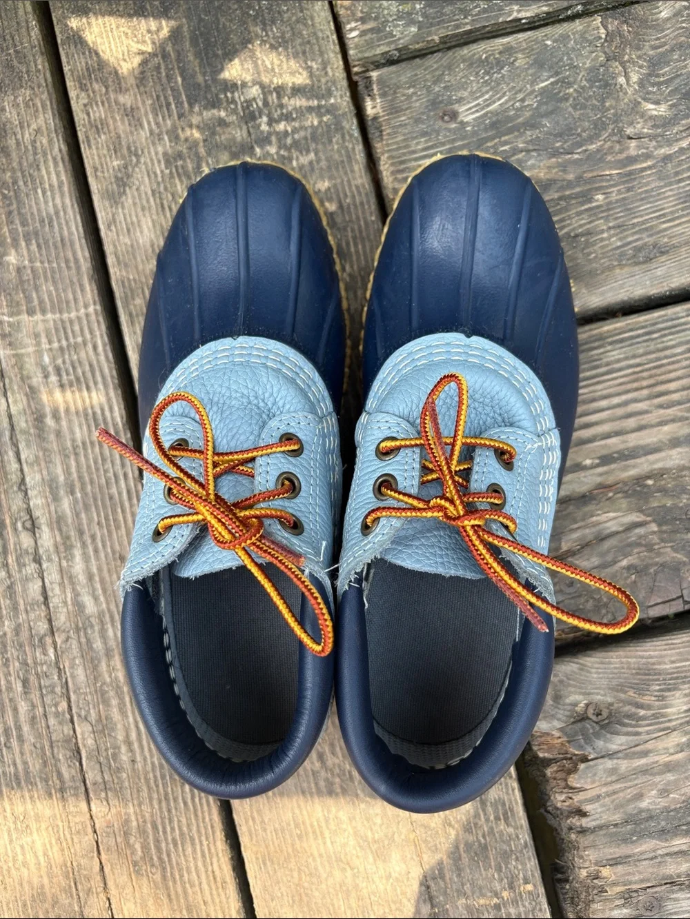 LL Bean size 7.5 Navy and Light Blue Waterproof Duck Shoes Bean Boot